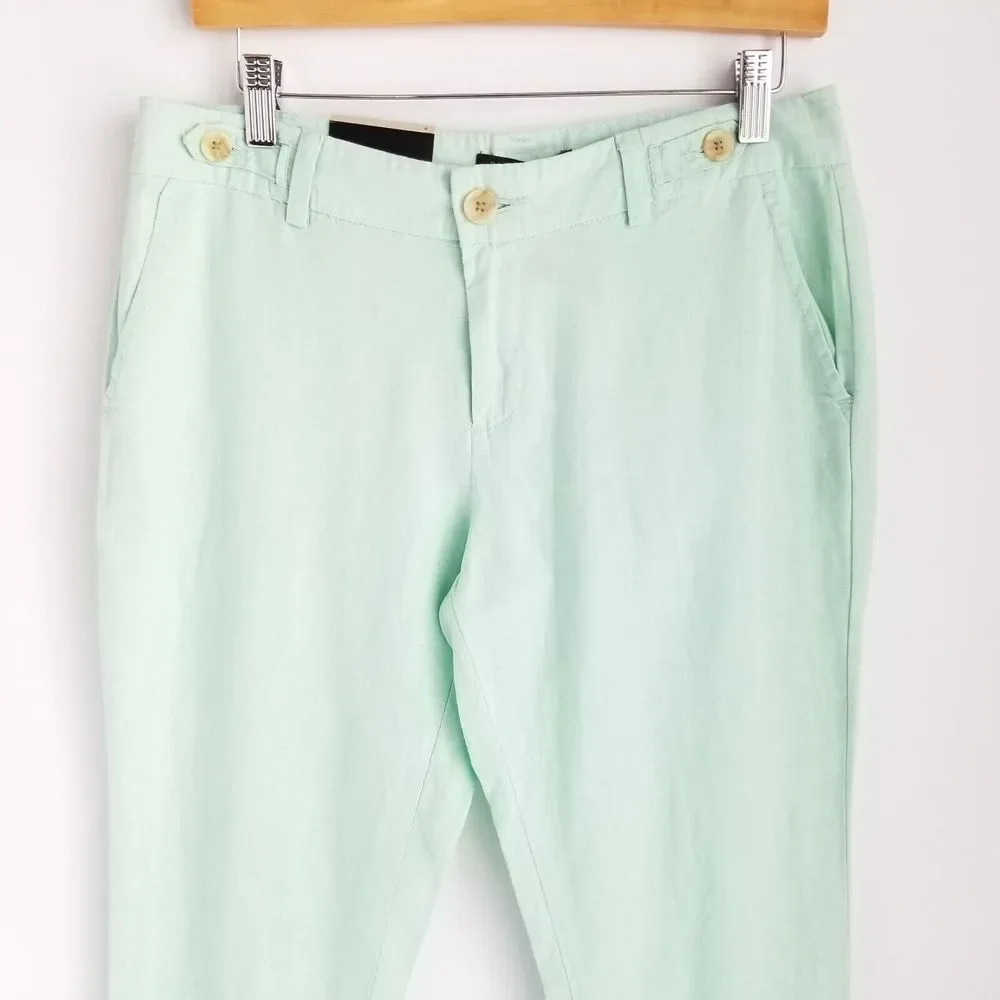 Banana Republic Linen Cropped Pants Womens 4 Cuffed Hem Teal New w/ Tag NWT $49